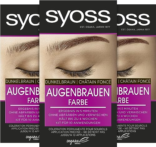 Syoss Augenbrauen Kit Augenbrauenfarbe 4-1 Dunkelbraun Stufe 3 (17 ml), Augenbrauen färben für einen natürlichen Look und ein langanhaltendes Ergebnis, 3x 17 ml