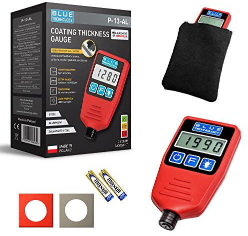 Blue Technology P13-AL Appareil de Mesure d'épaisseur de Couche Professionnel Sonde sphérique | Acier et Aluminium | Coating Thickness Gauge | Testeur de Peinture pour Voiture | Fabriqué en UE Rouge