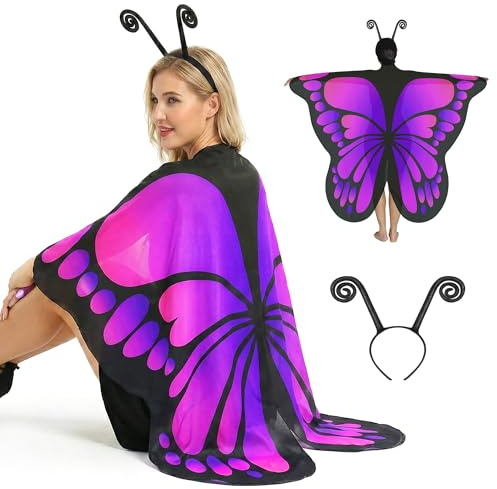 Seawhisper Halloween Kostüm Damen Schmetterling Kostüm Feen Flügel Schmetterlingsflügel Schmetterlingskostüm Erwachsene Faschingskostüme Fühler