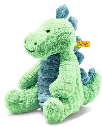 Steiff Plüschtier Spott Stegosaurus grün-Petrol 28 cm, Kuscheltier Dinosaurier, Soft Cuddly Friends, Markenplüsch mit Knopf im Ohr, für Babys von Geburt an