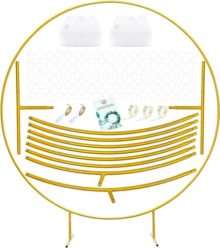 LANGXUN 7.2ft Gold Metal Round Balloon Arch kit, Backdrop Circle Stand Arch Frame for Wedding Birthday Party Decoration, Graduation Decorations and Baby Shower Photo Background