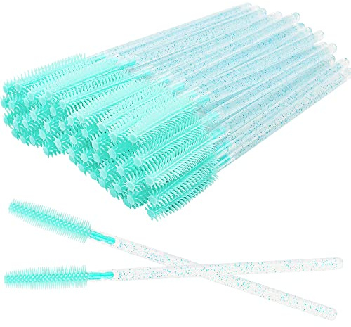 100 Pcs Silicone Mascara Wands Disposable Eyelash Brushes for Extensions Lash Applicators Makeup Tool Kit (Crystal blue/Mint Green)