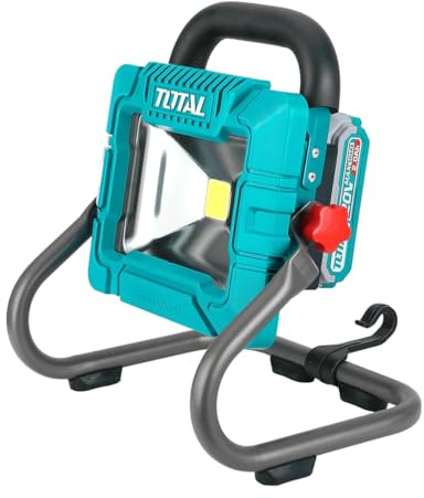 Total - Foco LED a Batería 20V - Iluminación Potente y Regulable para Exteriores, Jardines, Obras y Campamentos - Incluye Batería de 2Ah y Cargador - 900-1800 Lúmenes - Medidas: 63 x 23 x 3 cm