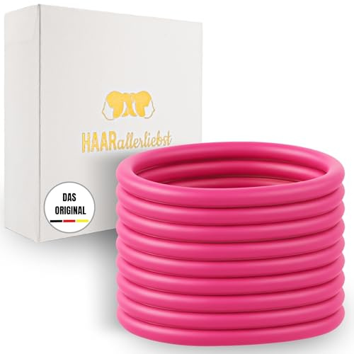 HAARallerliebst® Unisex Silikon Haargummis 9 Stück + Aufbewahrungsbox – Premium Haargummi Damen & Herren, ultra starker Halt – Zopfgummi Damen, Haargummi Pink – Hair Ties & Zopfhalter für Sport