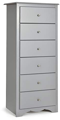 COSTWAY Wooden Chest of Drawers, 6-Drawer Dresser Cabinet, Floor Standing Tall Narrow Storage Cupboard Organiser Unit for Bedroom, Living Room, Closet and Hallway (Grey)