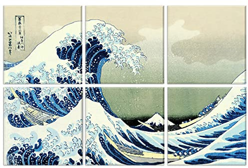 Panneaux acoustiques d'art, 6 pièces adhésives grandes peintures murales décoration murale panneaux insonorisants pour studio d'enregistrement salon chambre 183 x 122 cm(Kanagawa Surfing)