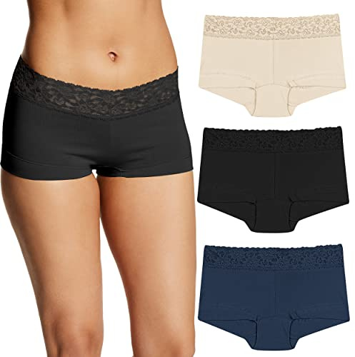 Maidenform Women's Underwear Boy Shorts Pack, 3-Pack, Stretch Cotton Underwear Women Pack, Comfy Boy short Panties for Women