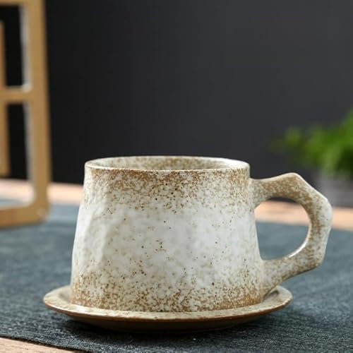 umsl 1 Set Ceramic Coffee Cup and Saucer Set Japanese Retro Coarse Pottery Tea Set Porcelain Breakfast Milk Mug Ceramics Mugs