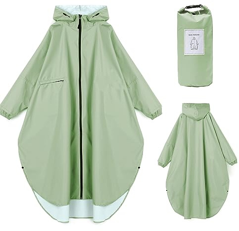 Ynport Crefreak Abrigos de lluvia Impermeables Largos Para Mujer Poncho de lluvia Ligero Empaquetable al aire Libre Ropa de lluvia con Capucha Rompevientos con Mangas y Bolsillo，Verde Claro