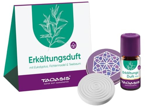 Taoasis Erkältungsduft Duftset – Ätherische Ölmischung mit Eukalyptus, Pfefferminze & Thymian inkl. Duftstein – Frischer Raumduft mit naturreinen Ölen – Aromatherapie & Duftset