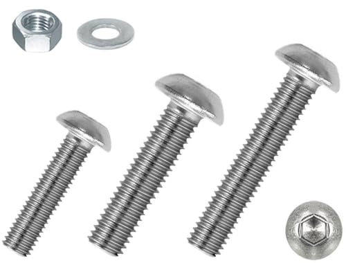 M3 Linsenkopfschrauben - V2A Edelstahl - ISO 7380 - Flachkopfschraube ISK inkl. Mutter + Scheibe (50, M3 x 6 mm)