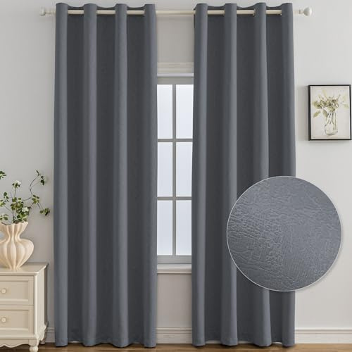 Ystyle Tende Oscuranti per Interni 2 Pezzi, 140x145 CM, Termiche Isolanti, Anti-Rumore, con Anelli, Tenda Moderna Per Camera da Letto e Soggiorno, Grigio Scuro