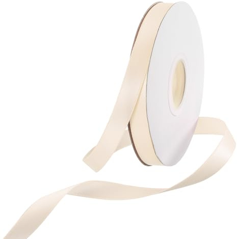 Rebower Cinta de Satén Doble Cara Gruesa de Grosgrain de Seda - 25 Yardas/75 pies, [para Envolver Regalos, Lazos para el Cabello, Bodas, Pasteles, Flores] - 3/8(1cm)/Beige