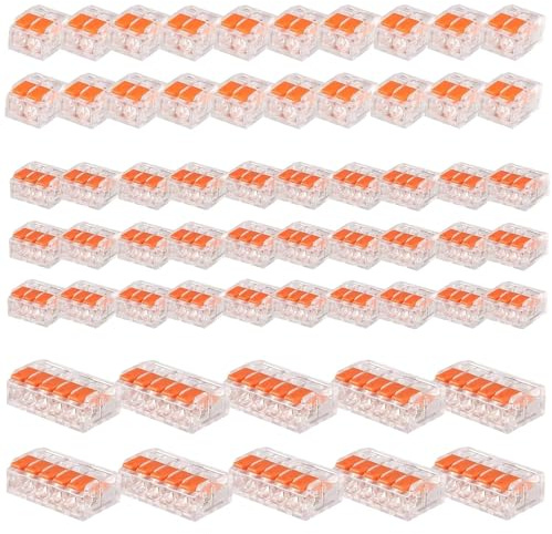 Kabelverbinder 60 Stück Kabelverbinder Kabelklemmen Elektro Lüsterklemmen mit Betätigungshebel,4mm² Verbindungsklemmen können frei kombiniert Werden Federdruckhebel für Feste Flexible Kabel 2-5 Leiter