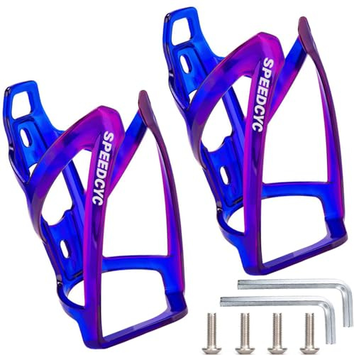 SPEEDCYC Bike Water Bottle Holder Ultra-Light Bicycle Bottle Cage with Screws Tool, Universal Cycling Cup Holder for MTB, Mountain Bikes,Purple_Pro 2 Pack