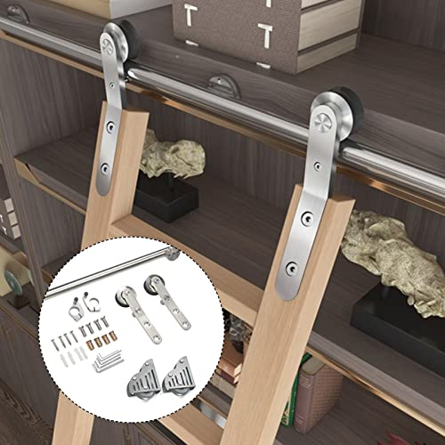 6,6ft-13ft Schiebe-Scheunentor-Hardware-Kit, Rollleiter-Hardware-Bibliothek, Schiebeleiter-Hardware-Kit (ohne Leiter), Edelstahl-Rundrohr, Mobile Leiterschiene (Größe: 244 cm-2)