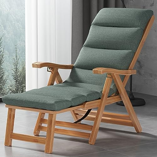 Chaiselongue für den Außenbereich, Zero-Gravity-Stühle für den Innenbereich, gepolsterter Klapp-Liegestuhl mit Fußstütze, Holz-Strandstuhl mit Kissen für Pool, Pool-Deck, Hinterhof-Rasen (F