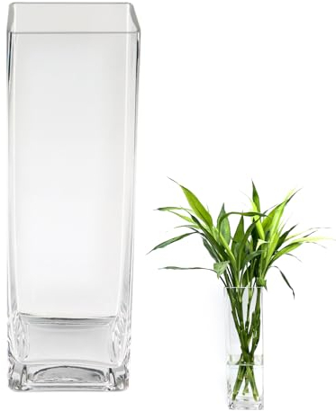 ASSRECT Vaso Vetro Trasparente 40cm Vaso di Vetro Quadrato Grande Vaso Fiori Vetro Alto Centrotavola Moderno Vaso Fiori in Stile Minimalista per la Casa, Soggiorno, Tavolo, Ufficio, 40 x 12 cm