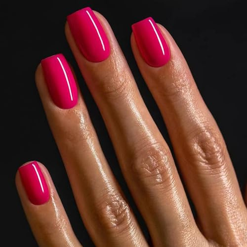 Ceboic 24Pcs Press on Nails Kurz, Einfarbig Eckig Nägel Zum Aufkleben French Künstliche Nägel, Square Kunstnägel Fake Nails Acryl Full Cover Fingernägel zum Aufkleben für Frauen & Mädchen (Rosig)