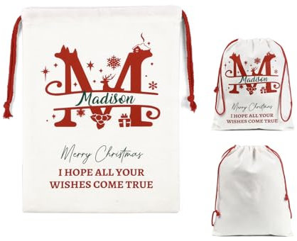Wamantic Geschenktüten Weihnachten Personalisierte Weihnachtsgeschenktüten Kordelzug Jutesack Groß Mittelgroß Klein für Weihnachten Geburtstag Urlaub Party (Groß)