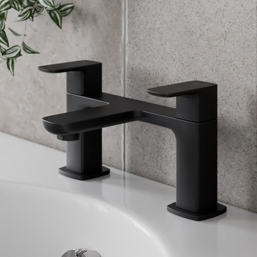 Architeckt® Matera Bathroom Bath Filler Mixer Tap Deck Mounted Square Twin Lever Handle for Bathtub Modern, Matt Black