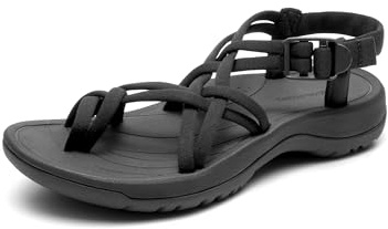 DREAM PAIRS Women's Walking Sandals With Arch Support Elastic Strap Summer Sport Athletic Casual Hiking Outdoor Sandal,Size 10,All Black,DWUMST2510
