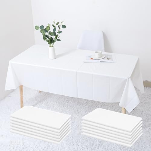 Janety 12 Packungen Einweg Tischdecke, wasserdichte weiße tischdecke, öl- und geruchsneutrale Rechteckig Tischtuch Geeignet, 137 x 274 cm Tischdecken, für Hochzeiten, Partys, Kindergeburtstage