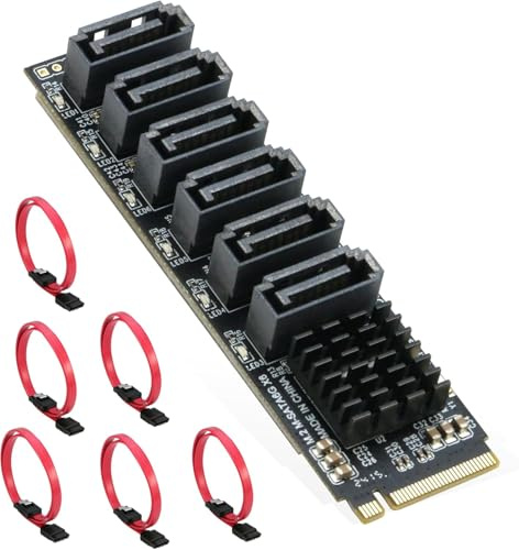 M.2 auf SATA 3.0 Adapter Karte [6-Port], RIITOP M.2 NVMe auf 6-Ports SATA III Erweiterungskartenadapter 6Gbps mit Chipsatz ASM1166