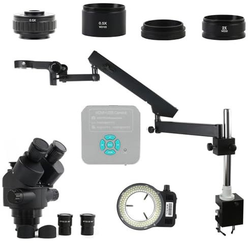 SBCGFY Mikroskop-Zubehörset, 32-mm-Säule, Gelenkarm, Säulenklemmständer, 3,5- bis 90-Fach parfokales trinokulares Stereomikroskop, 48 MP, 4K HDMI, USB-Videokamera, Mikroskop-Objektträger