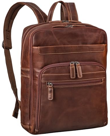 STILORD Quinten elegant läder laptopryggsäck 16 tum herrryggsäck stor dam arbetsryggsäck vintage äkta läder premium ryggsäck för kontor arbete resor läderryggsäck, Salerno – brun, L