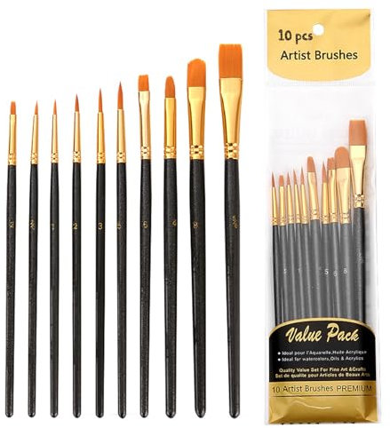 NXPUXP 10 Pezzi Pennelli In Nylon,Pennelli Da Pittura,Set Pennelli Pittura,Pennelli Per Dipingere,Per Disegno,Pittura,Artisti,Adulti E Bambini