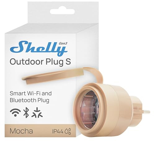 Shelly Outdoor Plug S Gen3, WLAN Smarte Steckdose für den Außenbereich, IP44, Matter-Zertifiziert, 12A, 2500W, Außenbeleuchtung, Leistungsmessung, Außenautomatisierung, Alexa, Google, Apple Homekit