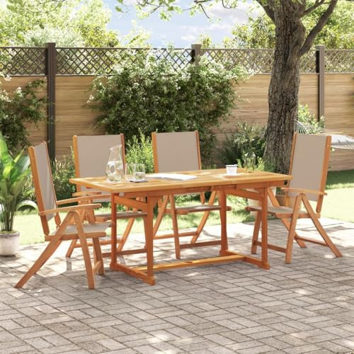 WKIEQACO Gartenmöbel-Set, 5-teilig, Massivholz, Akazie und Textilene