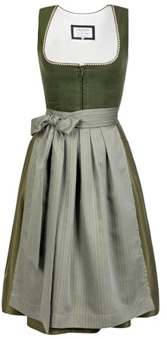 Edelnice Traditionellt mode, midi Dirndl Anni av linne, grön inkl. Dirndlförkläde, stl. 32–54, Grön, 50