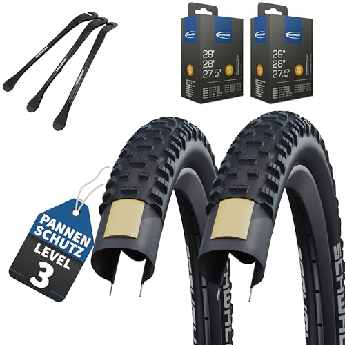 2er Set Schwalbe Fahrradreifen Tough Tom MTB 29x2.25 Zoll (57-622) Stollenprofil - Auswählbar mit Schläuchen + 3 MSZweirad Reifenheber aus Metall