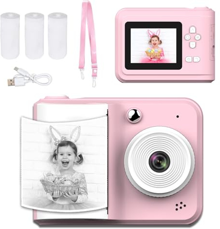 Instant Print Camera, 1080p HD 48MP Instant Cameras, 2,4 Tum Skärm Bärbar Reseprint Digital Kamera med Tryckpapper för Nybörjare Tonåringar Småbarn (Rosett)