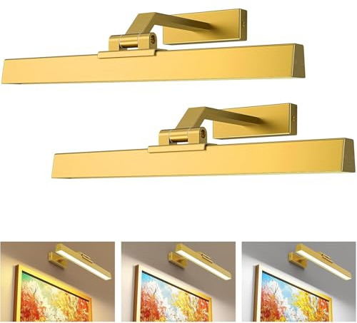 AIBOO LED Akku Bilderleuchte Kabellos 2er Set,40CM Kabellos Bildbeleuchtung mit Fernbedienung,Dimmbare Magnet Innen Ohne Stromanschluss Dart Beleuchtung mit Timer (Gold, 40cm)