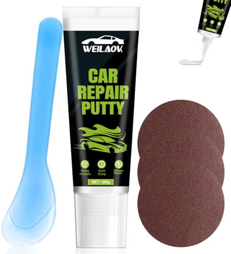 WEILAOK 100g Mastic Carrosserie Voiture, Mastic Carrosserie Finition, Auto Spachtelmasse, Séchage Rapide, Idéal pour le Débosselage des Voitures, des Voitures de Collection et des Bateaux, Blanc