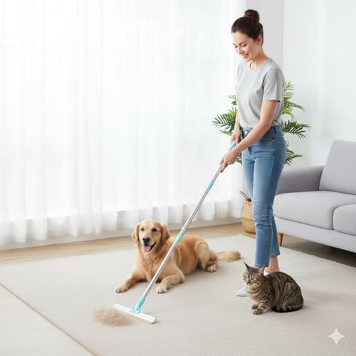 Gecauoea Carpet Rake for Pet Hair Removal 3-Section Dog Hair Remover Broom for Couch, Rug Fluffer for Matted Carpet, Reusable Tool for Furniture, Stairs & Car Interiors
