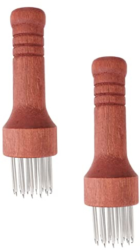 SMASOLO 2 Pcs Stainless Steel Needle Meat Tenderizer Steak Needle Home Meat Tendering Tool Red Wood Handle Kitchen Supply