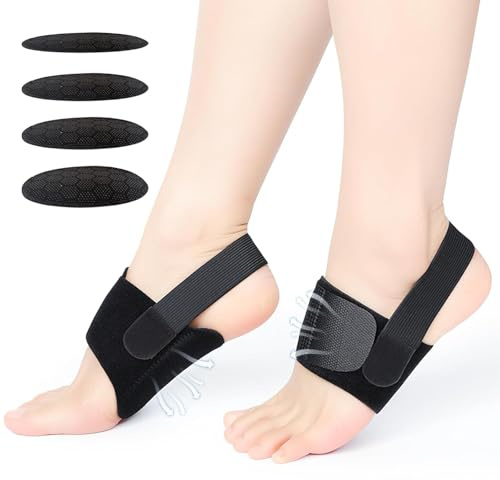 lrgnixs Vendaje para fascitis plantar con 4 plantillas, color negro, altura ajustable, soporte de arco para pies planos y espolones calcáneos