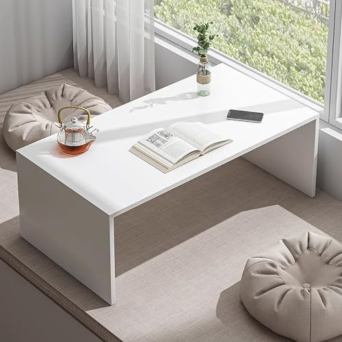 ksxnkhk Japanischer Bodentisch aus Holz, Kleiner Couchtisch, Teetisch, niedrig zum Sitzen auf dem Tatami-Wohnzimmer, Home-Office (80 cm, weiß)
