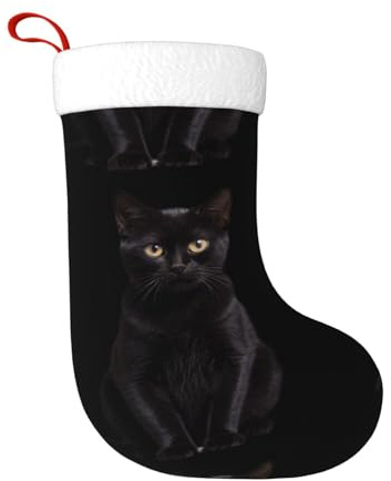 WBQLSL Dekorative Weihnachtsstrümpfe, 45 x 27,9 cm, gute kleine schwarze Katze, Weihnachtsgeschenk, Aufbewahrungsstrümpfe, Weihnachtsstrumpf, Neujahrsparty-Strümpfe