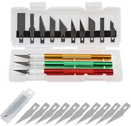 YUVKIN Juego de Herramientas manuales de 3 Piezas con 10 Cuchillas de Repuesto, Adecuado para tallar, Esculpir, Instalar láminas para Ventanas y Proteger la Pintura, Fabricado en Aluminio
