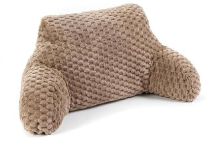 Downland Huggleland Reading Pillow with Arms - Luxury Latte Waffle Cuddle Cushion for Adults, Backrest Support Pillow for Bed, Chair & Armchair Reading Cushion (Latte) - 45H x 39D x 89W cm