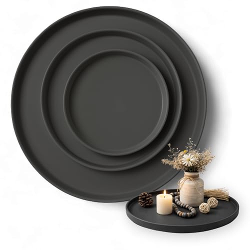 Set di 3 vassoi decorativi rotondi (25 cm, 30 cm, 40 cm), vassoio decorativo per corona dell'Avvento, vassoio per candele e decorazioni tutto l'anno, elegante vassoio rotondo, nero, made in Europa