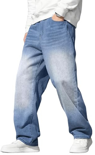 JMIERR Mens Jeans Wide Leg Bootcut Jeans Cotton Baggy Pants Casual Stylish Fashion Denim Trouser Pants,Blue,M