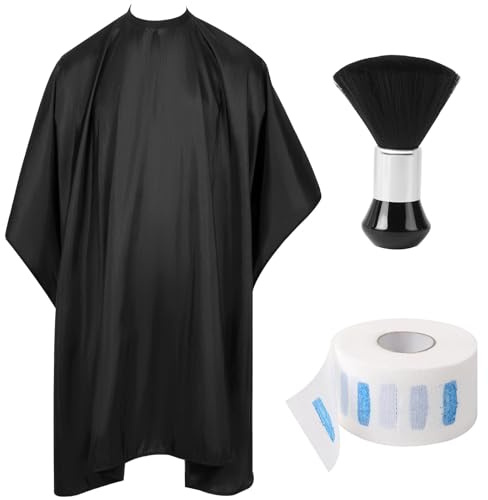 hair cutting cape set, salon barber cape with neck duster brush and disposable barber neck strip, essential Supplies for Hairdressers (Black)