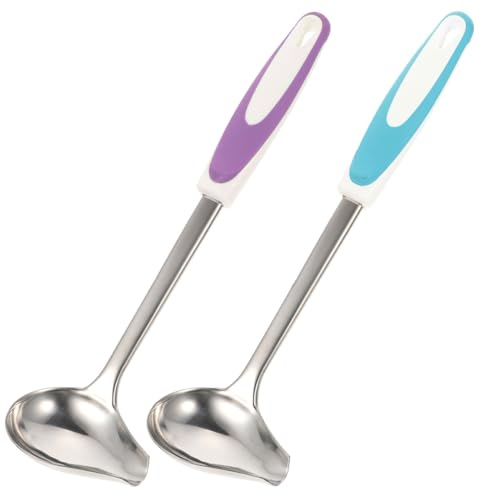 Hemobllo 2 mestoli per salsa in acciaio inox con beccuccio e piccolo cucchiaio per salsa, antiscivolo, lavabile in lavastoviglie, per buffet e ristorante