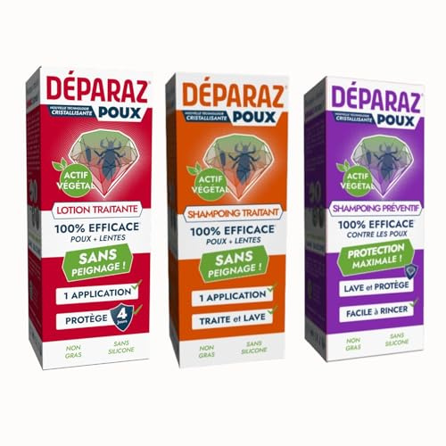 Déparaz-Poux® – Mega Pack Anti-Poux Complet 3 Étapes : Lotion Crystal + Shampooing Traitant + Shampooing Préventif 2-en-1 | Élimine & Protège Contre Poux et Lentes | 100% Efficace - lot de 3
